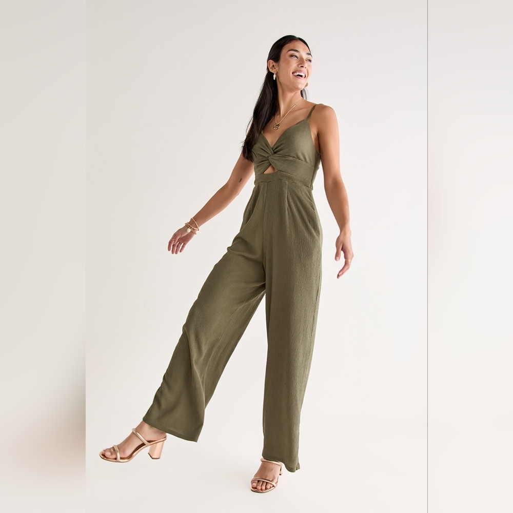 NWT Francesca’s Olive Twist-Front Jumpsuit - Size M